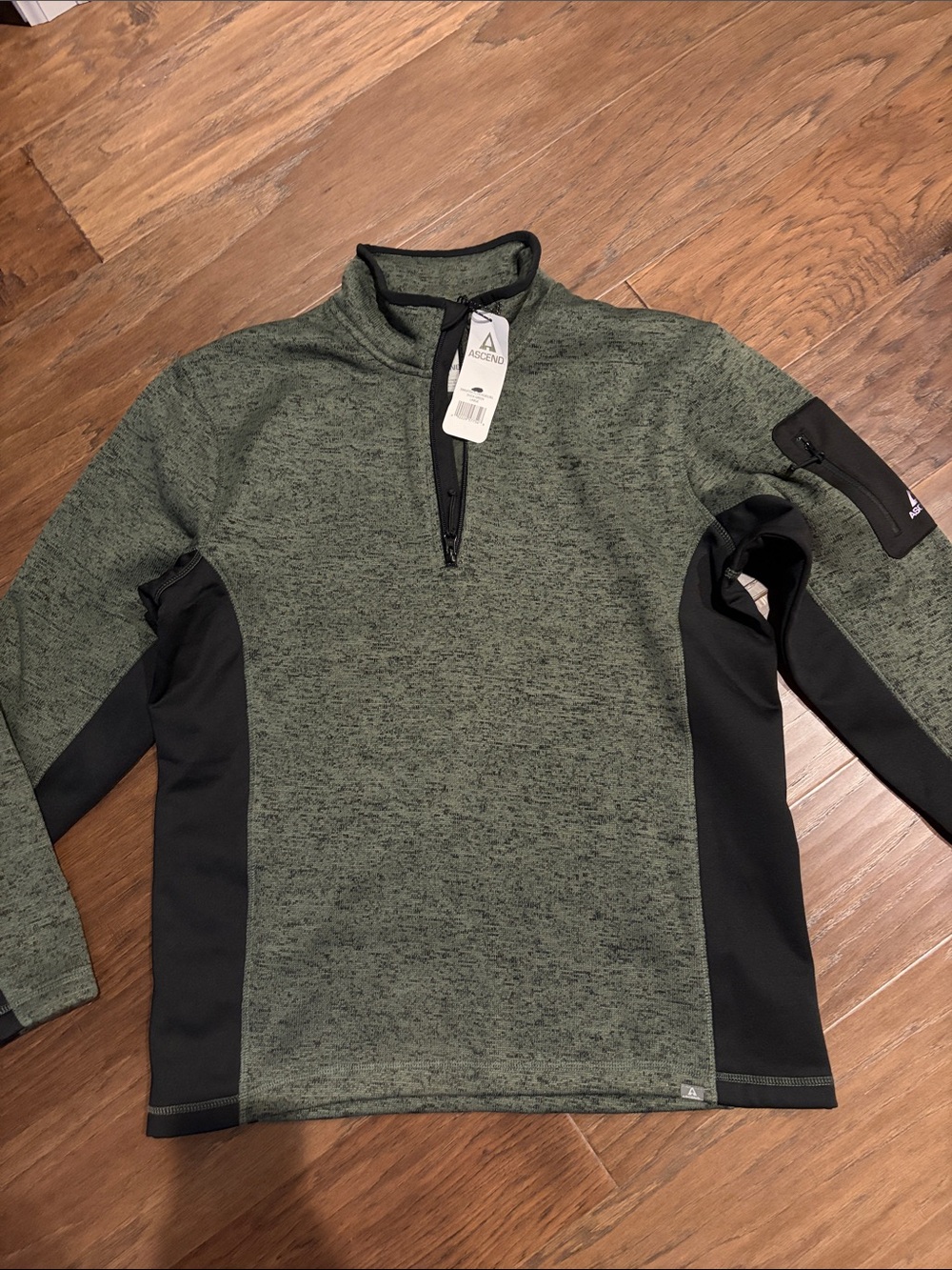 Ascend Men's Heather Olive Quarter-Zip Jacket with Black Panels